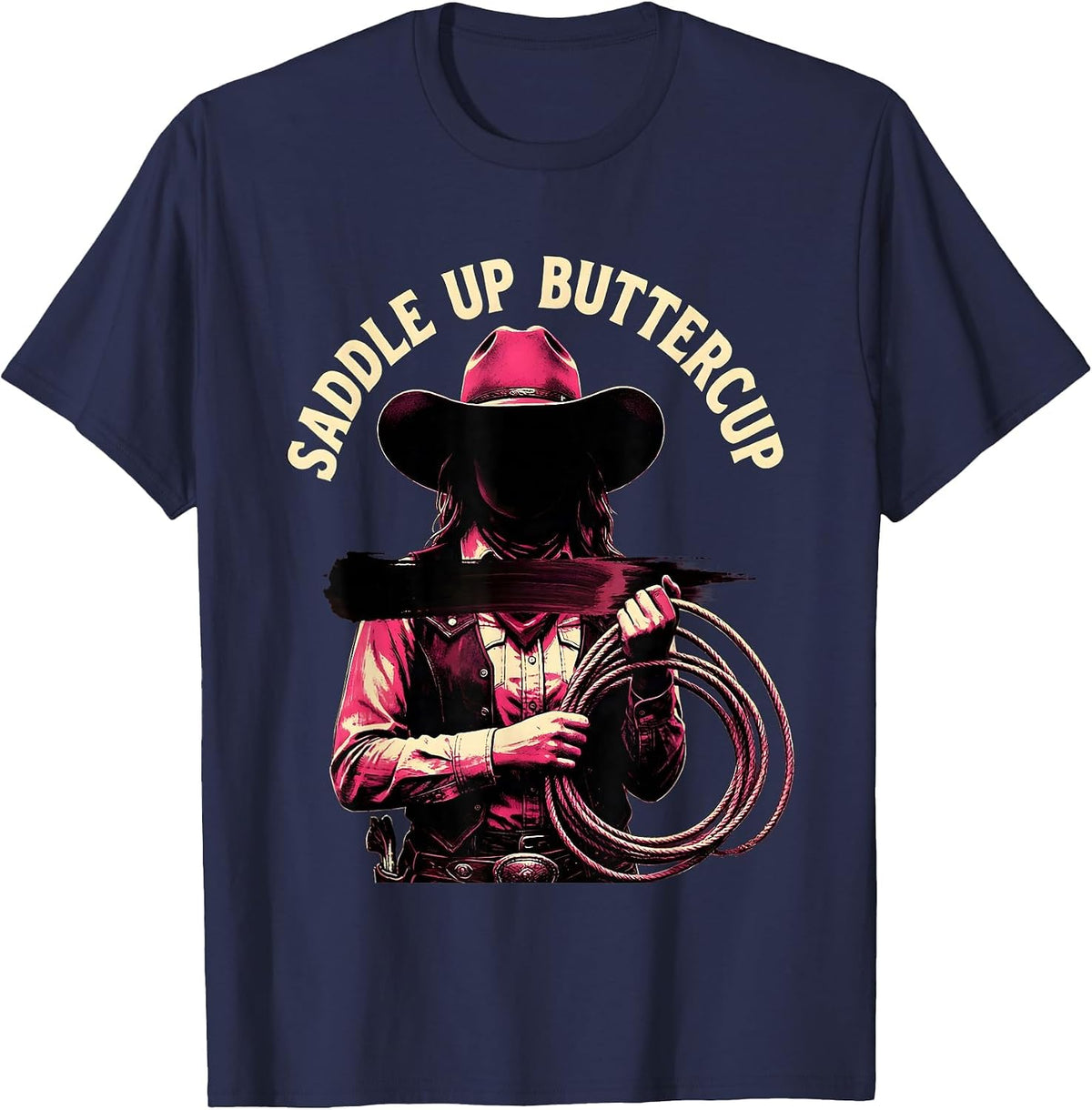 Men's Saddle Up Buttercup White Cowgirl Design T-Shirt - Navy Blue