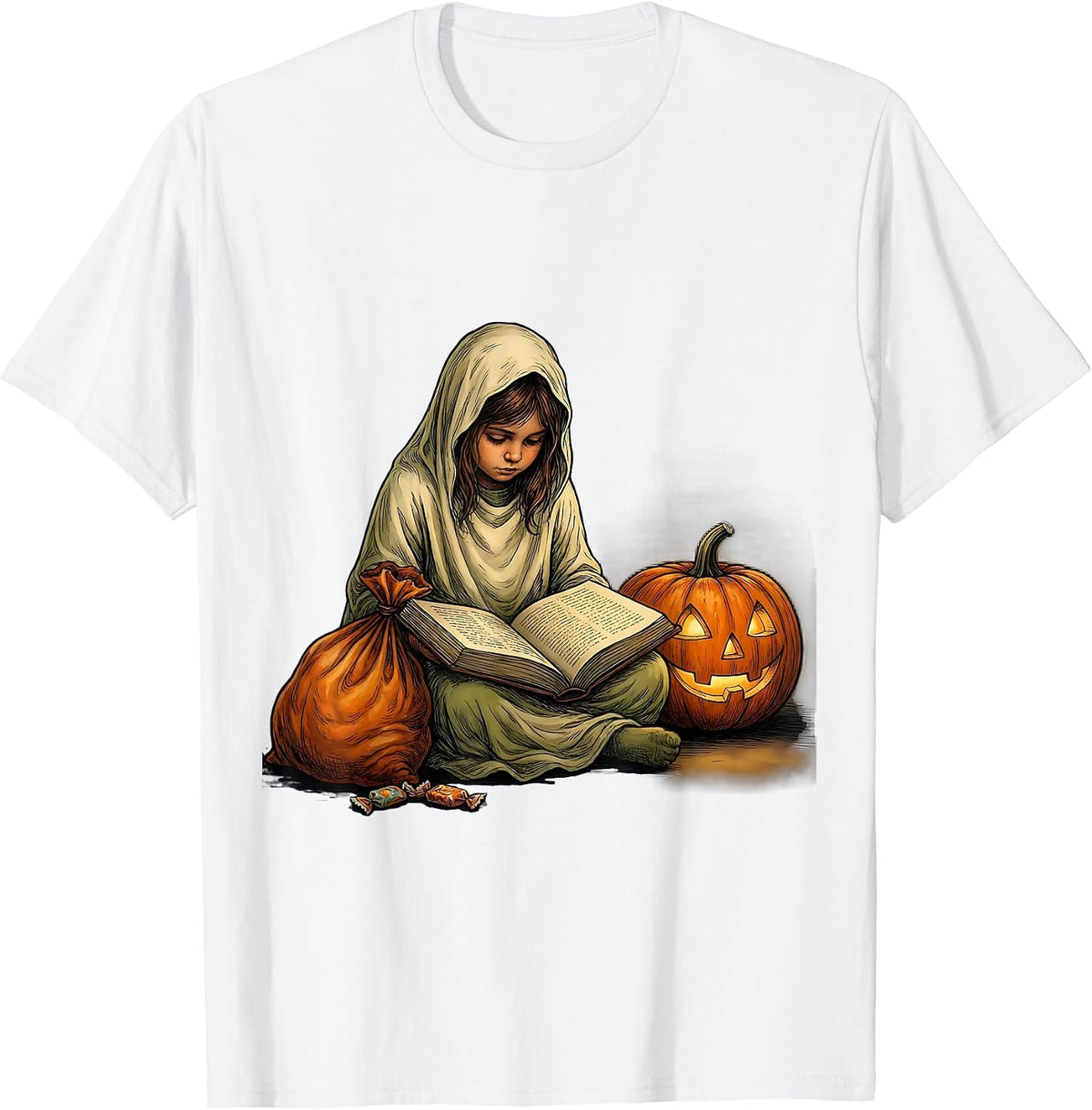 Bookworm Ghost Reading Halloween Teacher Librarian T-Shirt - White