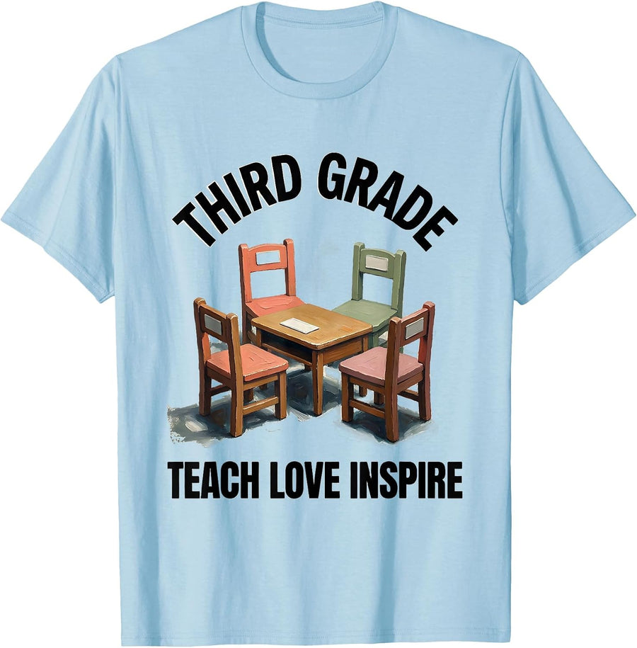 Men's Third Grade Teach Love Inspire Cute Teacher Back To School T-Shirt - Baby Blue