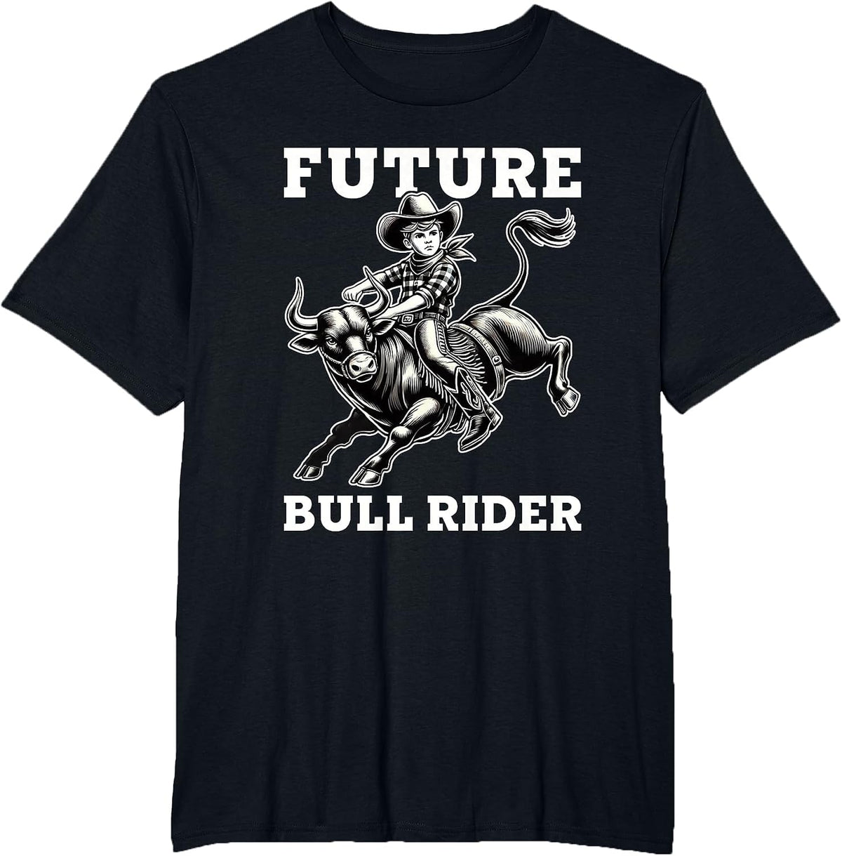 Future Bull Rider Boys Kids Bull Riding Rodeo T-Shirt - Black