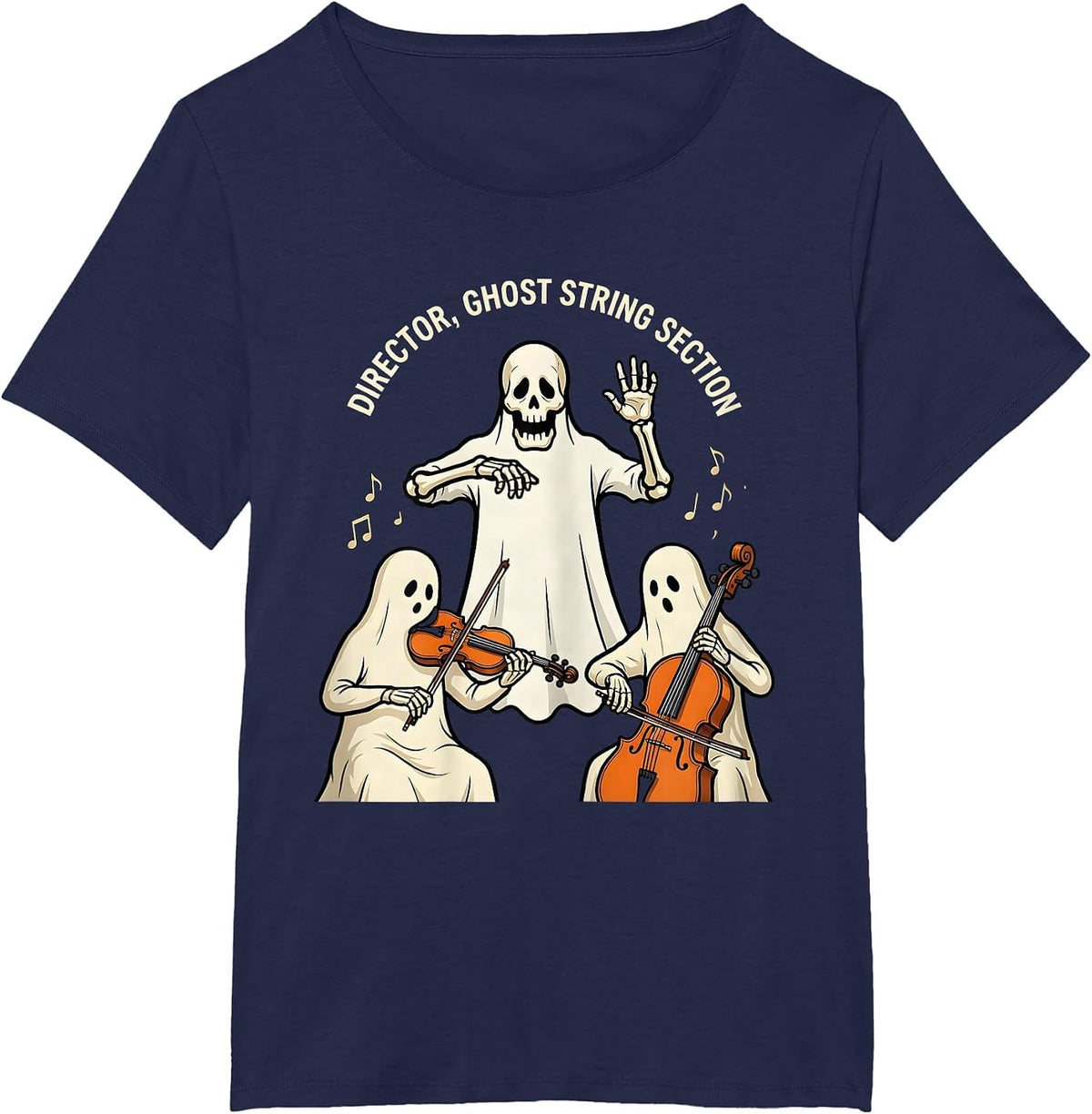 Women's Director Ghost String Section Funny Music Teacher Halloween T-Shirt - Navy Blue