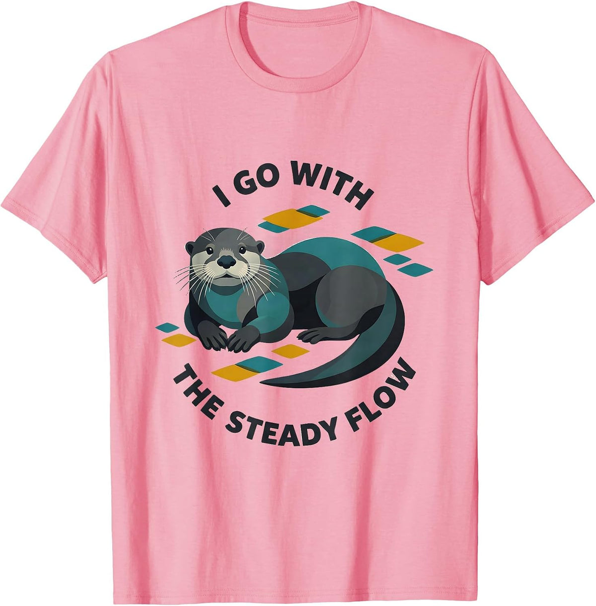 Men's I Go With The Steady Flow Midcentury Modern Otter Animal T-Shirt - Pink