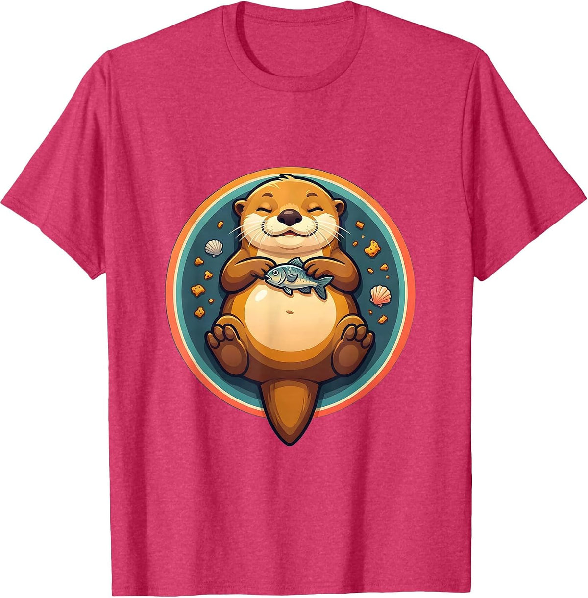 Men's Funny Otter Napping Belly-Up Snack Time Design T-Shirt - Red Heather