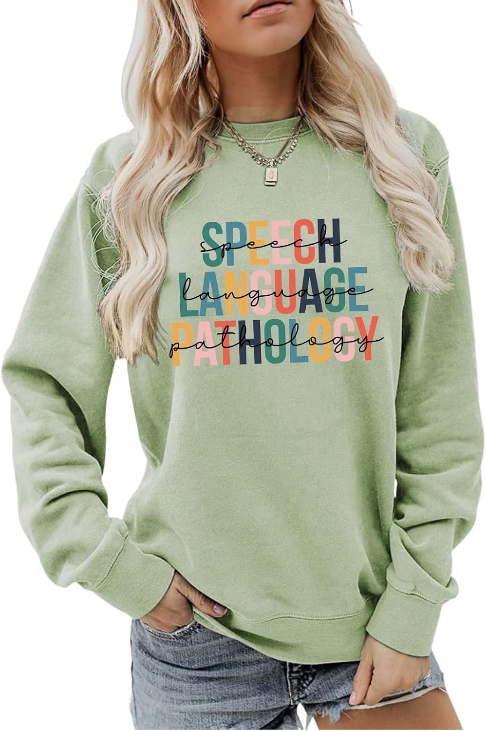 Speech Therapy Sweatshirt, Women's Speech Therapy Shirt, Language Pathologist Gift Long Sleeve Pullover - Green
