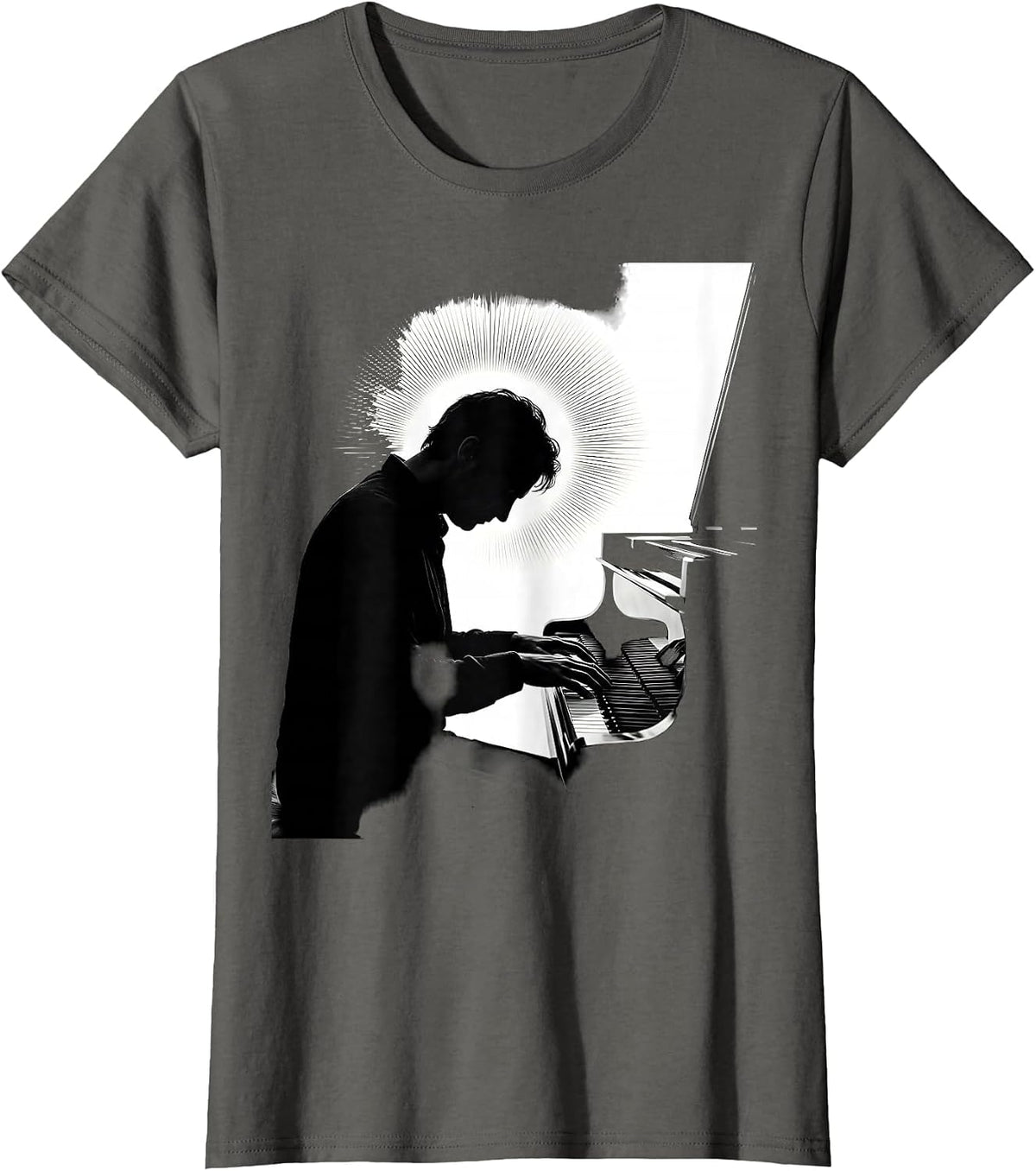 Women's Silhouette Pianist Gift Keyboard Player Humor T-Shirt - Asphalt Grey
