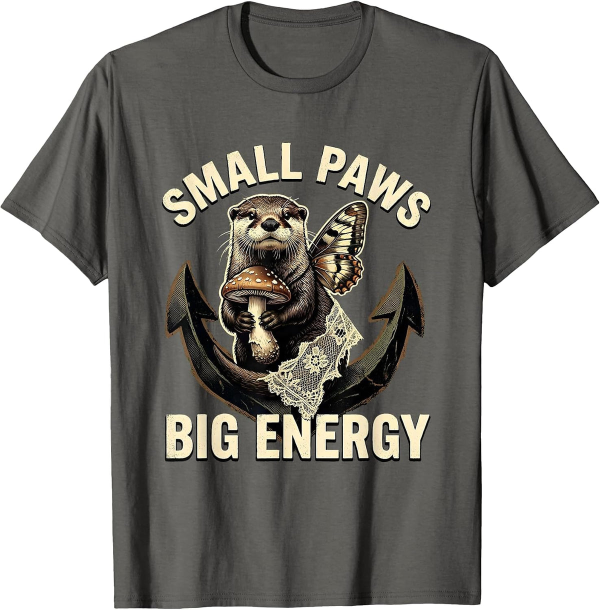 Men's Small Paws Big Energy Otter Design T-Shirt - Asphalt Grey