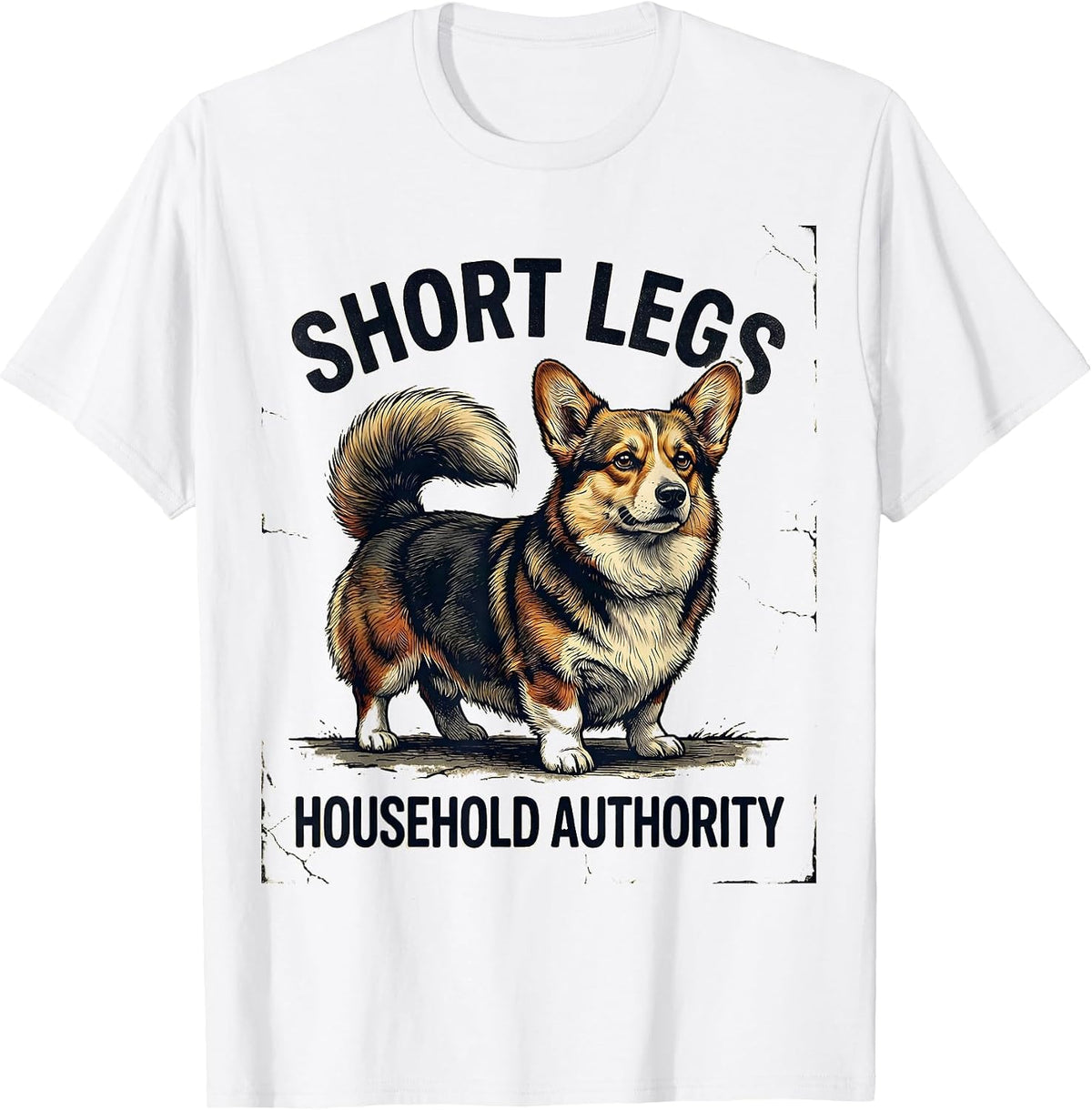 Men's Short Legs Household Authority Distressed Corgi Dog Lover T-Shirt - White