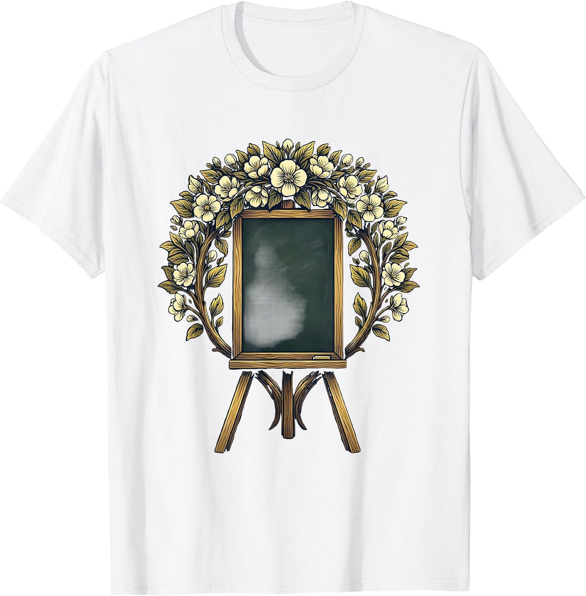 Men's Elementary Teacher Chalkboard Easel Floral Design T-Shirt - White