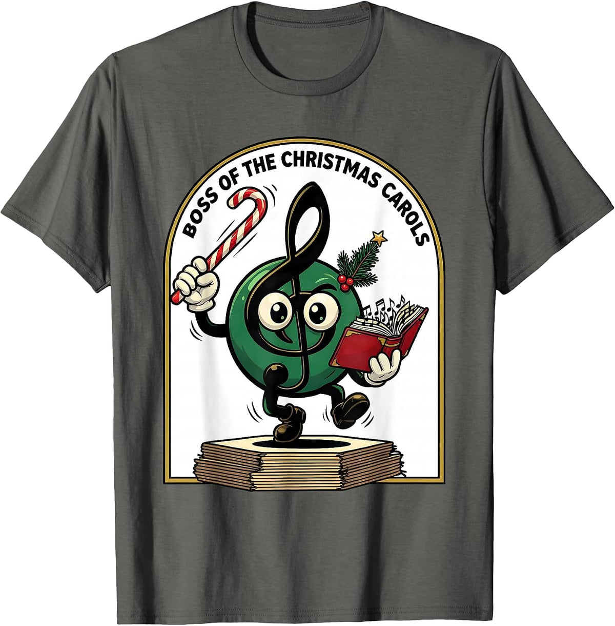 Boss Of The Christmas Carols Funny Music Teacher Holiday T-Shirt - Asphalt Grey