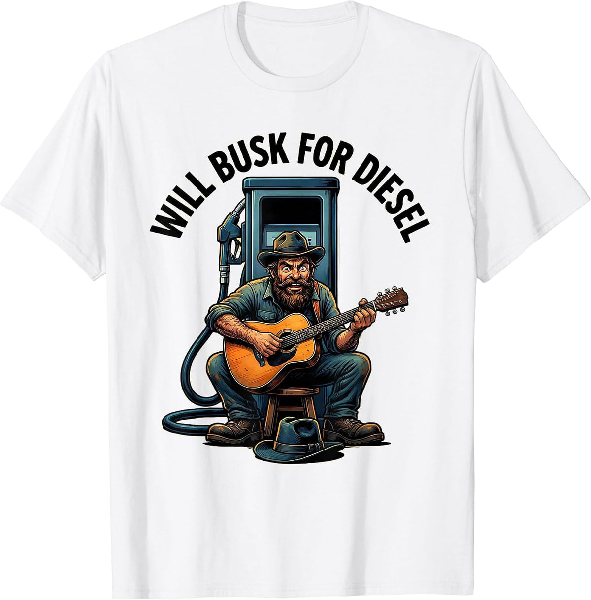 Men's Will Busk For Diesel Funny Diesel Trucker Mechanic Gift T-Shirt - White