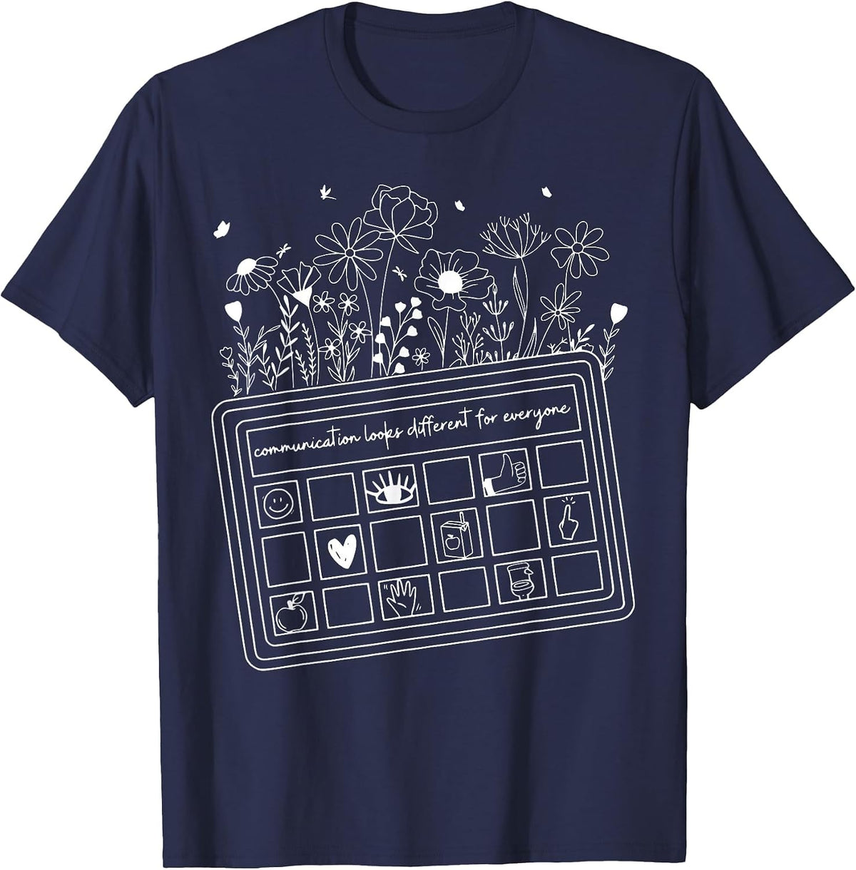 Floral Augmentative & Alternative Communication AAC SLP SPED T-Shirt - Navy Blue