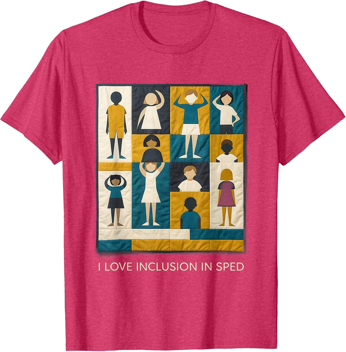 I Love Inclusion In SPED Midcentury Modern Special Education T-Shirt - Red Heather