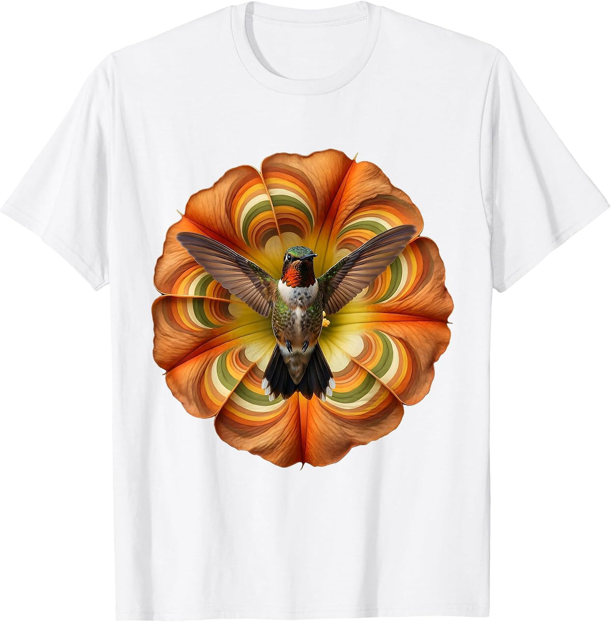 Hummingbird Trumpet Flower Botanical Art T-Shirt - White