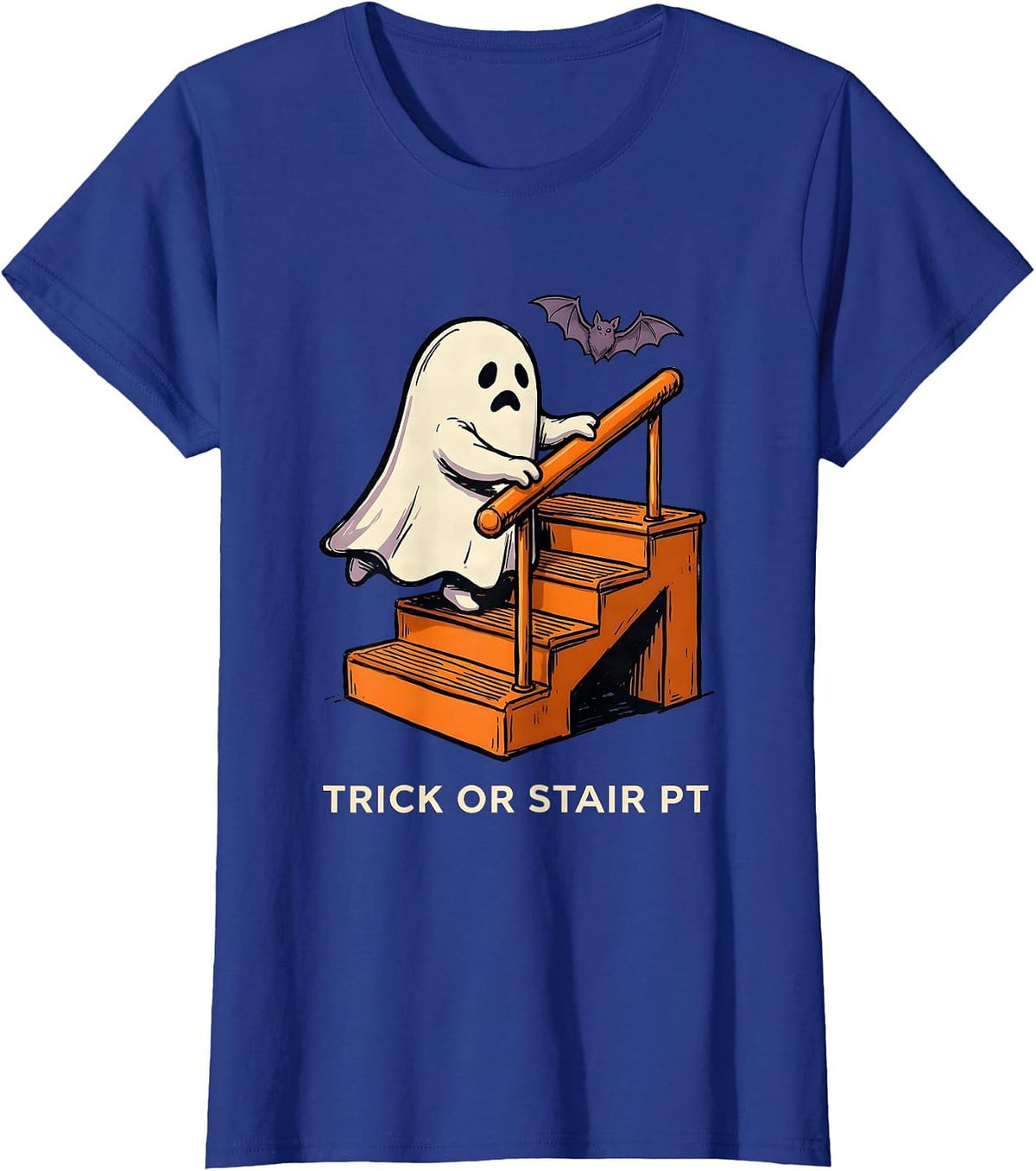 Women's Trick Or Stair PT Funny Physical Therapy Ghost Halloween T-Shirt - Royal Blue