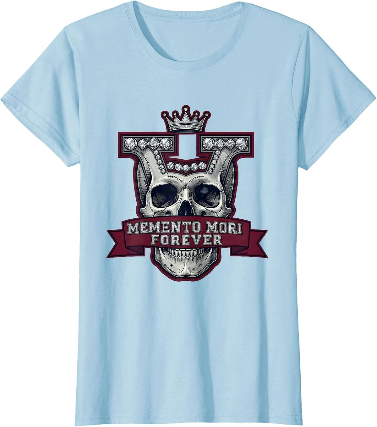 Women's Memento Mori Forever Skull Gothic Design T-Shirt - Baby Blue