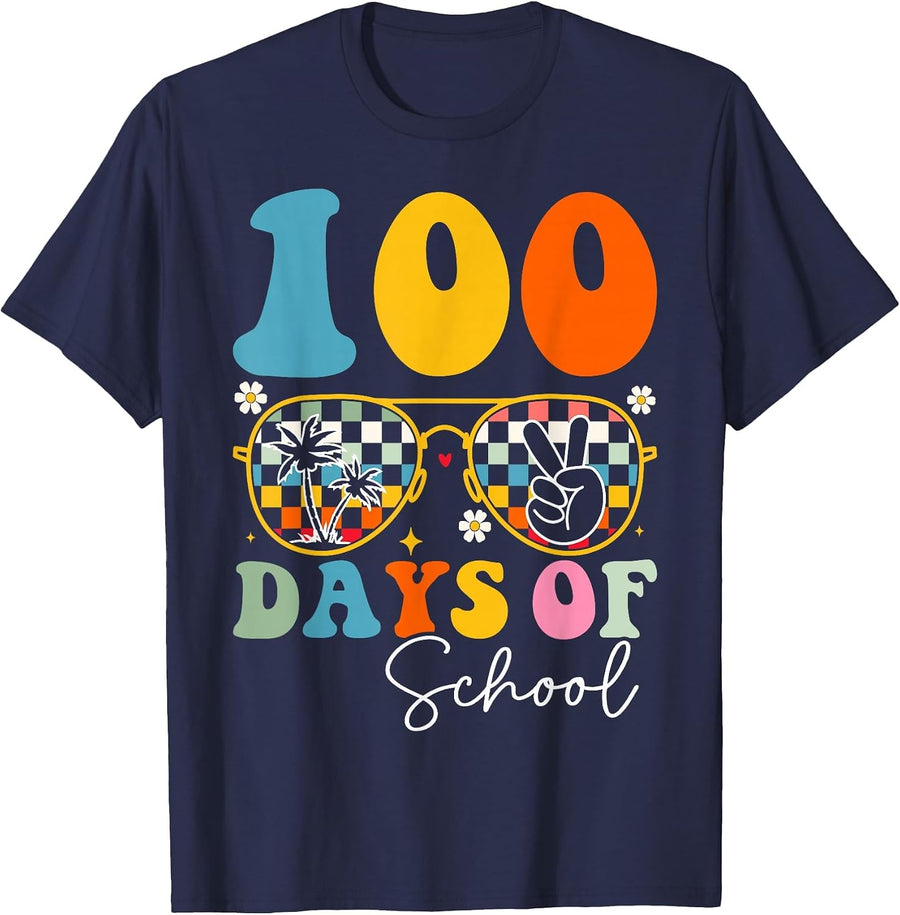Funny 100 Days of School Teacher Kids 100th Day of School T-Shirt - Navy Blue