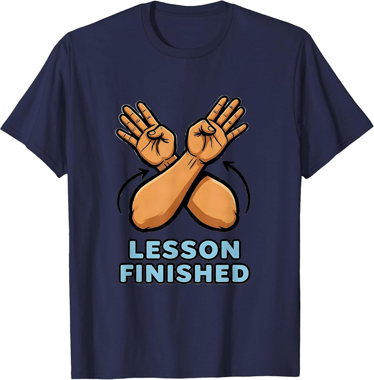 Lesson Finished Cartoon ASL Sign Language Teacher Classroom T-Shirt - Navy Blue