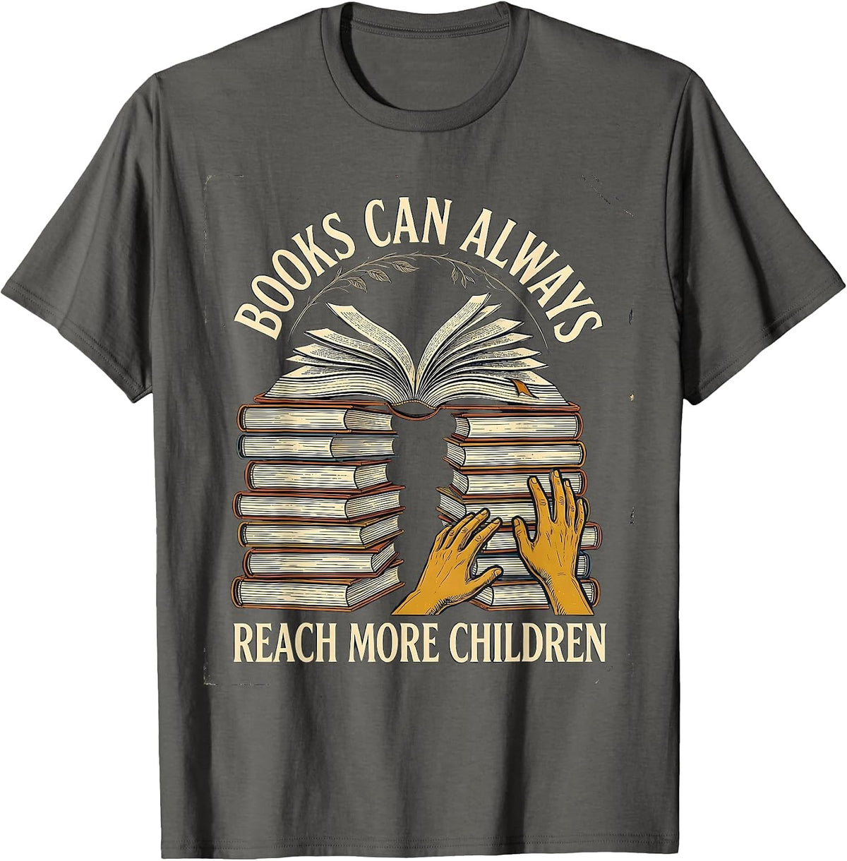 Books Can Always Reach More Children Vintage Literacy T-Shirt - Asphalt Grey