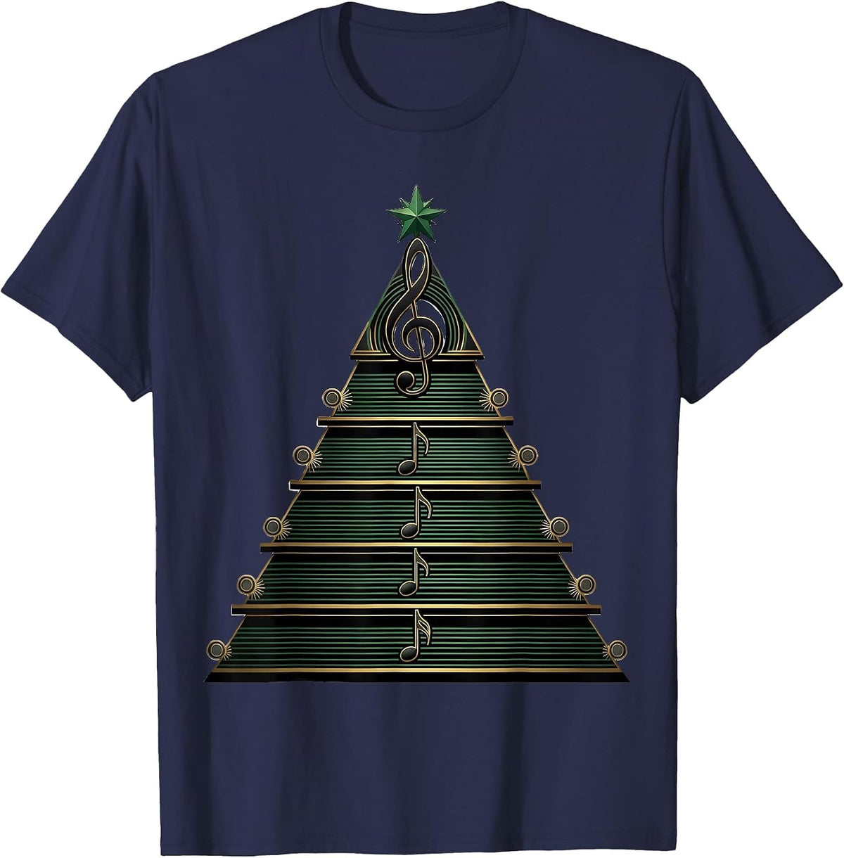 Men's Stepped Caroling Pavilion Art Deco Music Teacher Christmas T-Shirt - Navy Blue