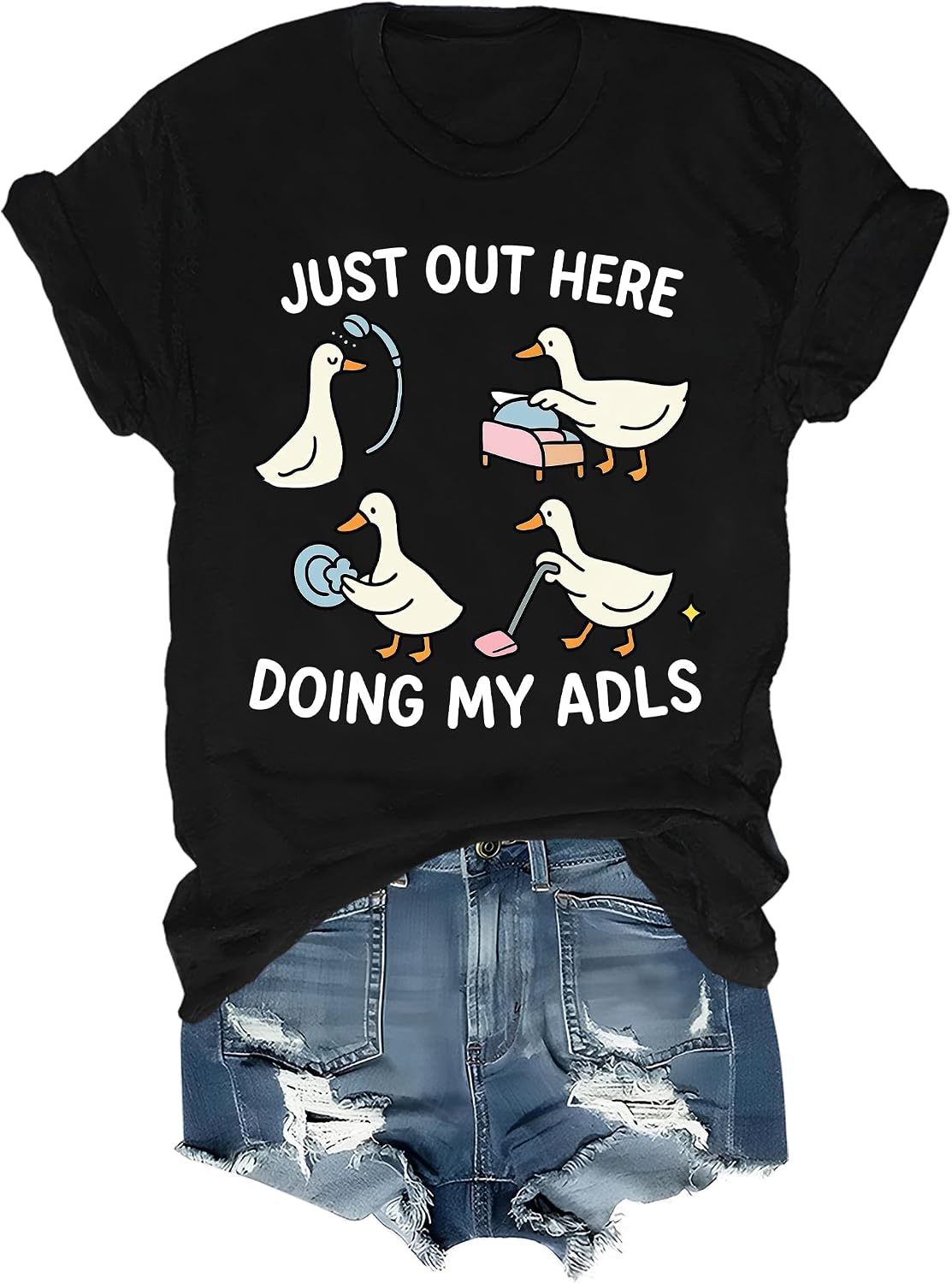Just Doing My Adls Silly Goose Ot Shirt Funny Occupational Therapist T-Shirt - Black