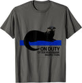 On Duty Otter Riverbank Inspection Wildlife Animal Portrait T-Shirt - Asphalt Grey