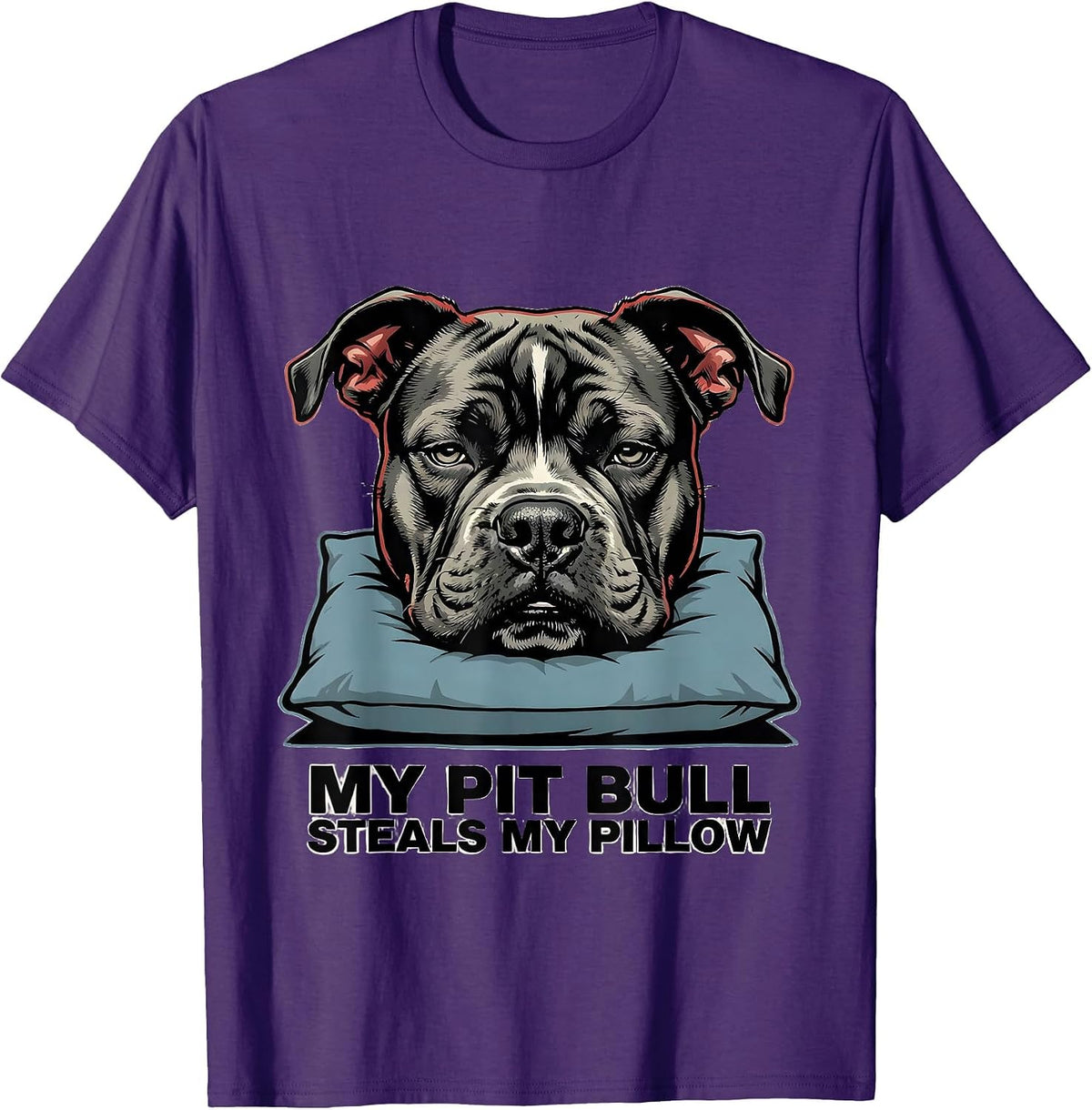 Men's My Pit Bull Steals My Pillow Funny Pitbull Dog Mom Humor T-Shirt - Purple