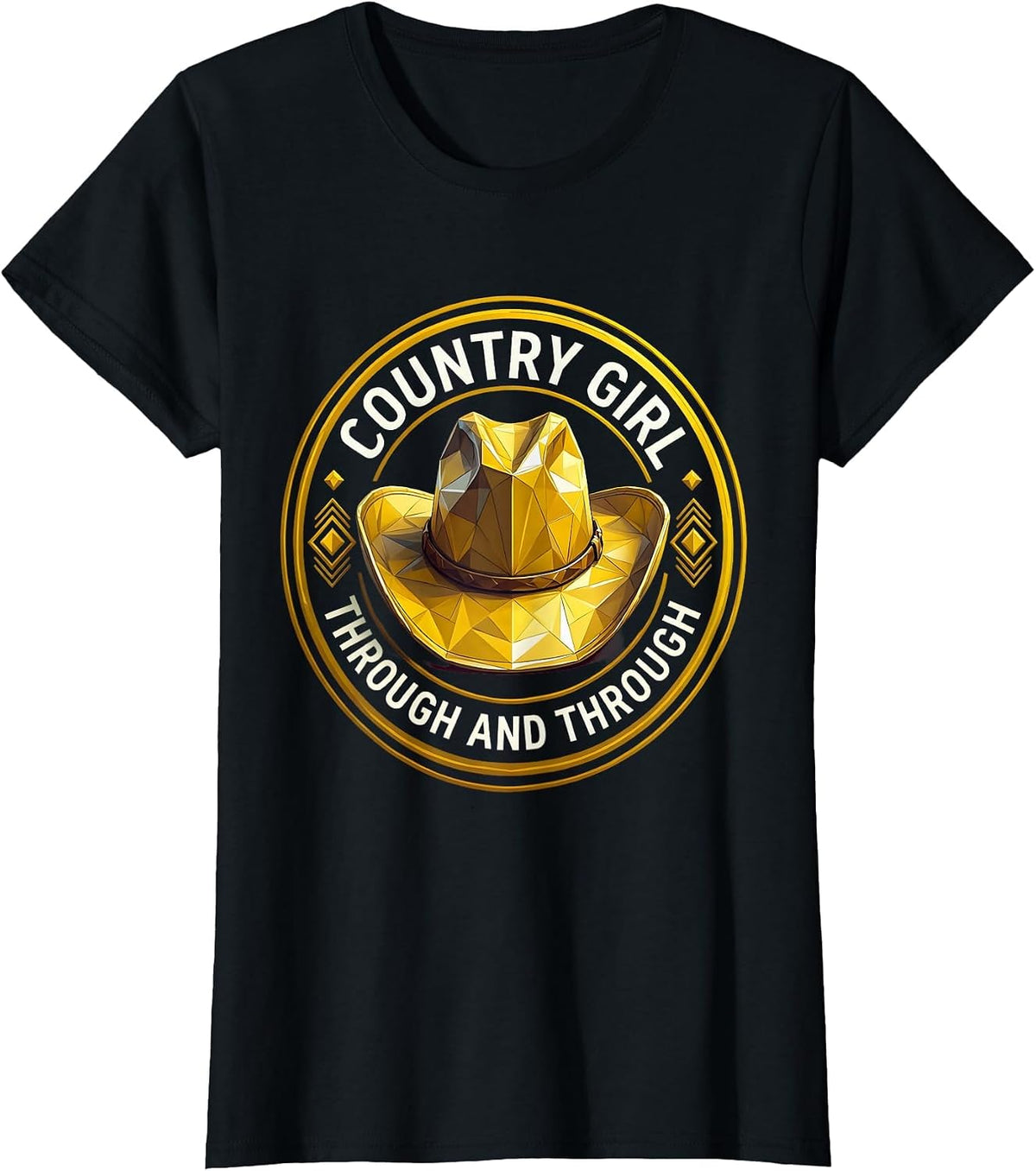 Country Girl Through and Through Cowgirl Design T-Shirt - Black
