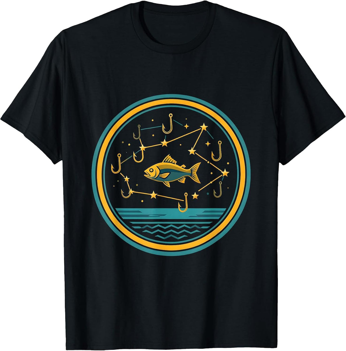 Men's Boys Fishing Fish Hook Constellation Graphic Tee T-Shirt - Black