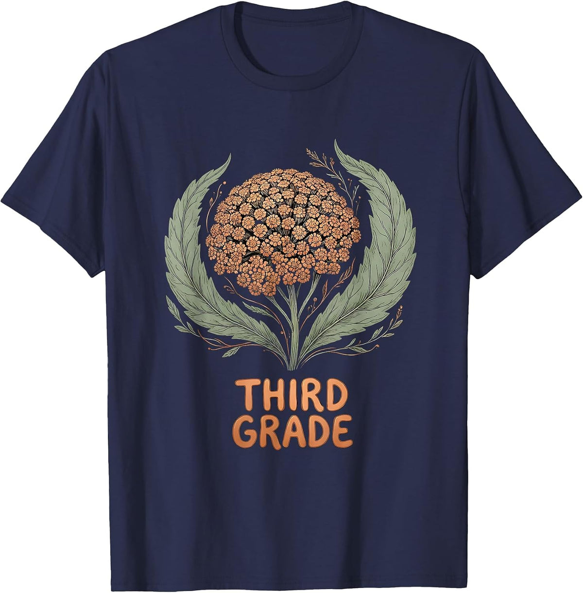 Third Grade Boho Wildflower Back To School Teacher Gift T-Shirt - Navy Blue