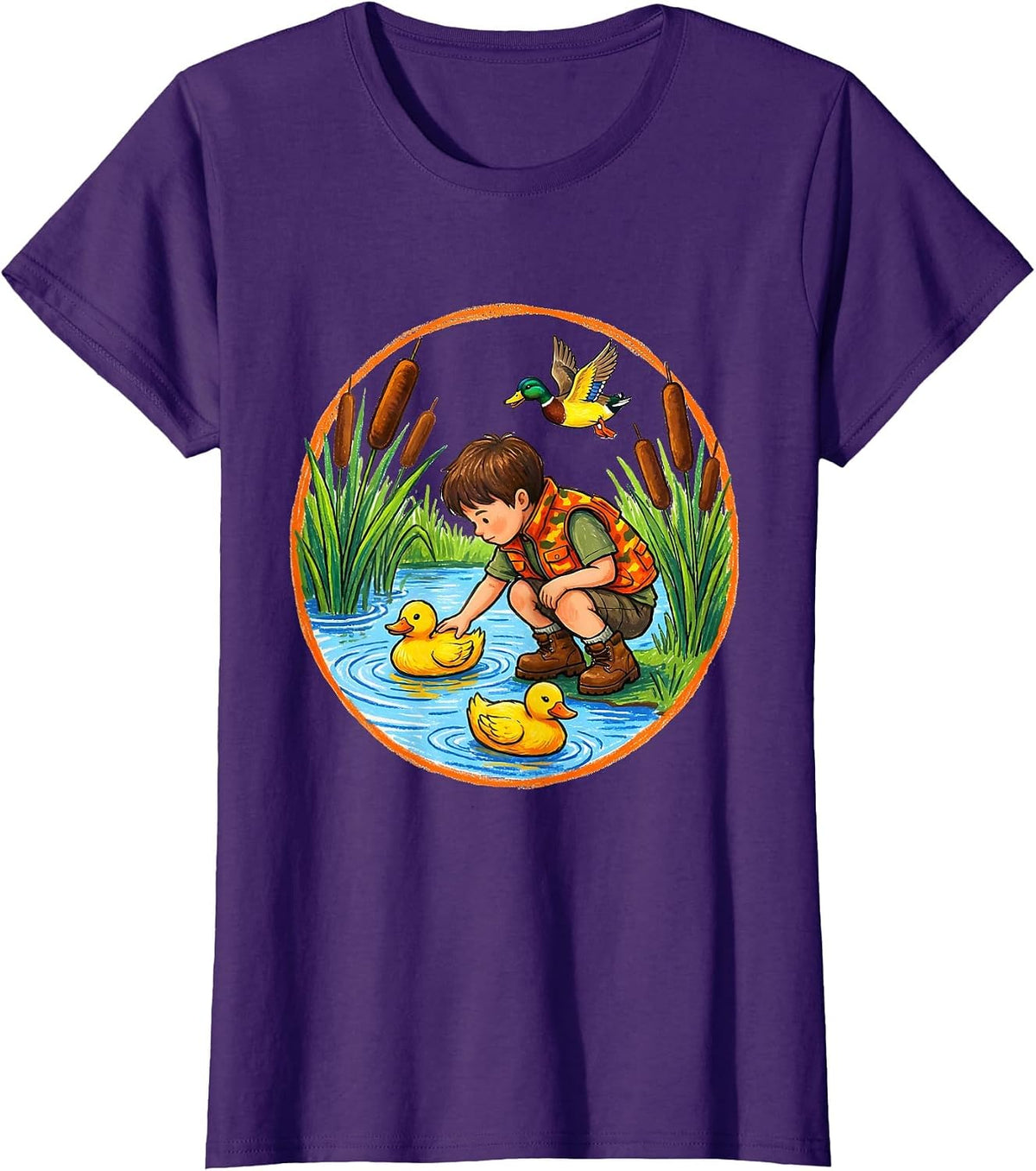 Women's Kids Duck Hunting Decoy Setup Illustration T-Shirt - Purple
