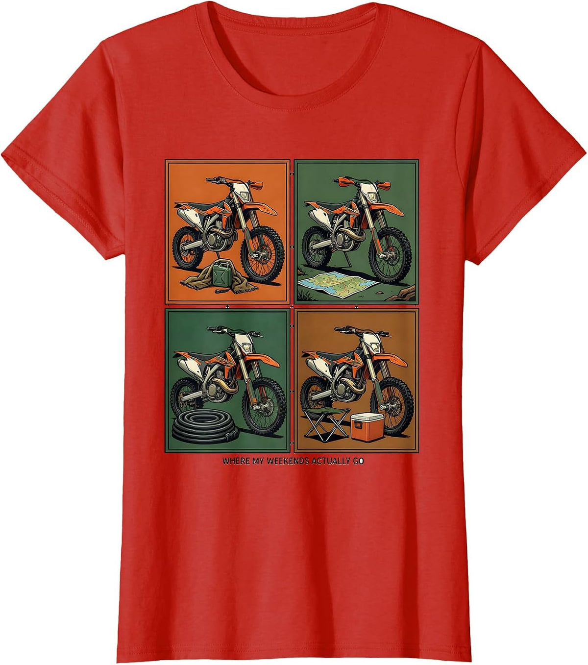 Where My Weekends Actually Go Funny Biker Dirt Bike T-Shirt - Red