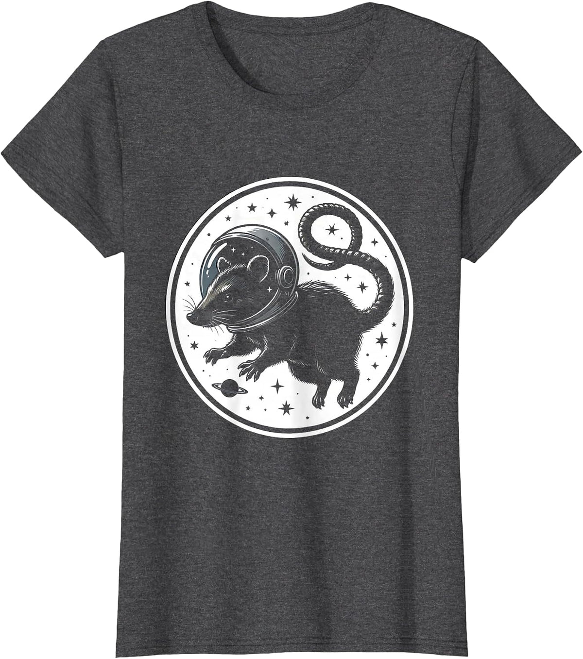 Women's Possum Astronaut Floating in Space Illustration T-Shirt - Dark Heather Grey