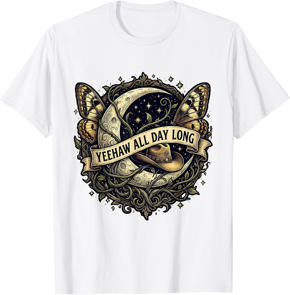 Men's Yeehaw All Day Long Western Cowboy Design T-Shirt - White