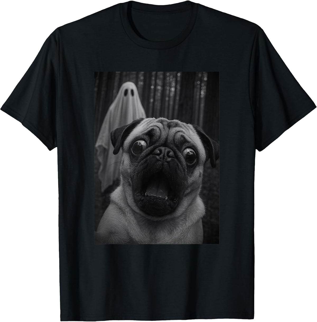 Funny Pug Dog Ghost Selfie Halloween Mom Dad Kids T-Shirt - Black