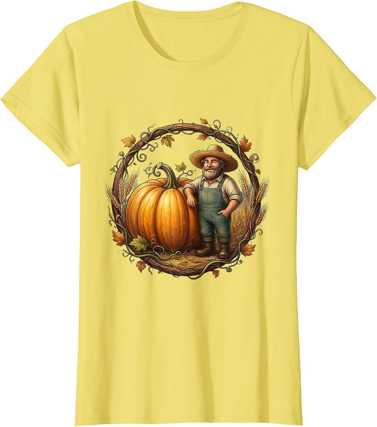 Proud Farmer Giant Pumpkin Harvest Illustration T-Shirt - Lemon Yellow
