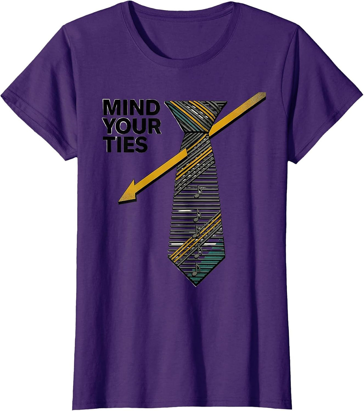 Women's Mind Your Ties Midcentury Modern Music Teacher Gift Humor T-Shirt - Purple