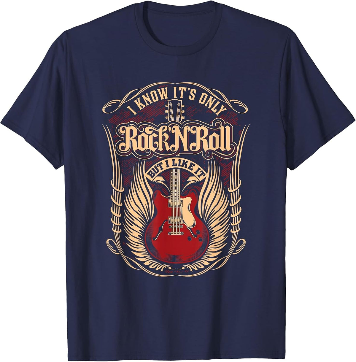 Guitar Electric Guitar Musician Guitarist Rock and Roll T-Shirt - Navy Blue