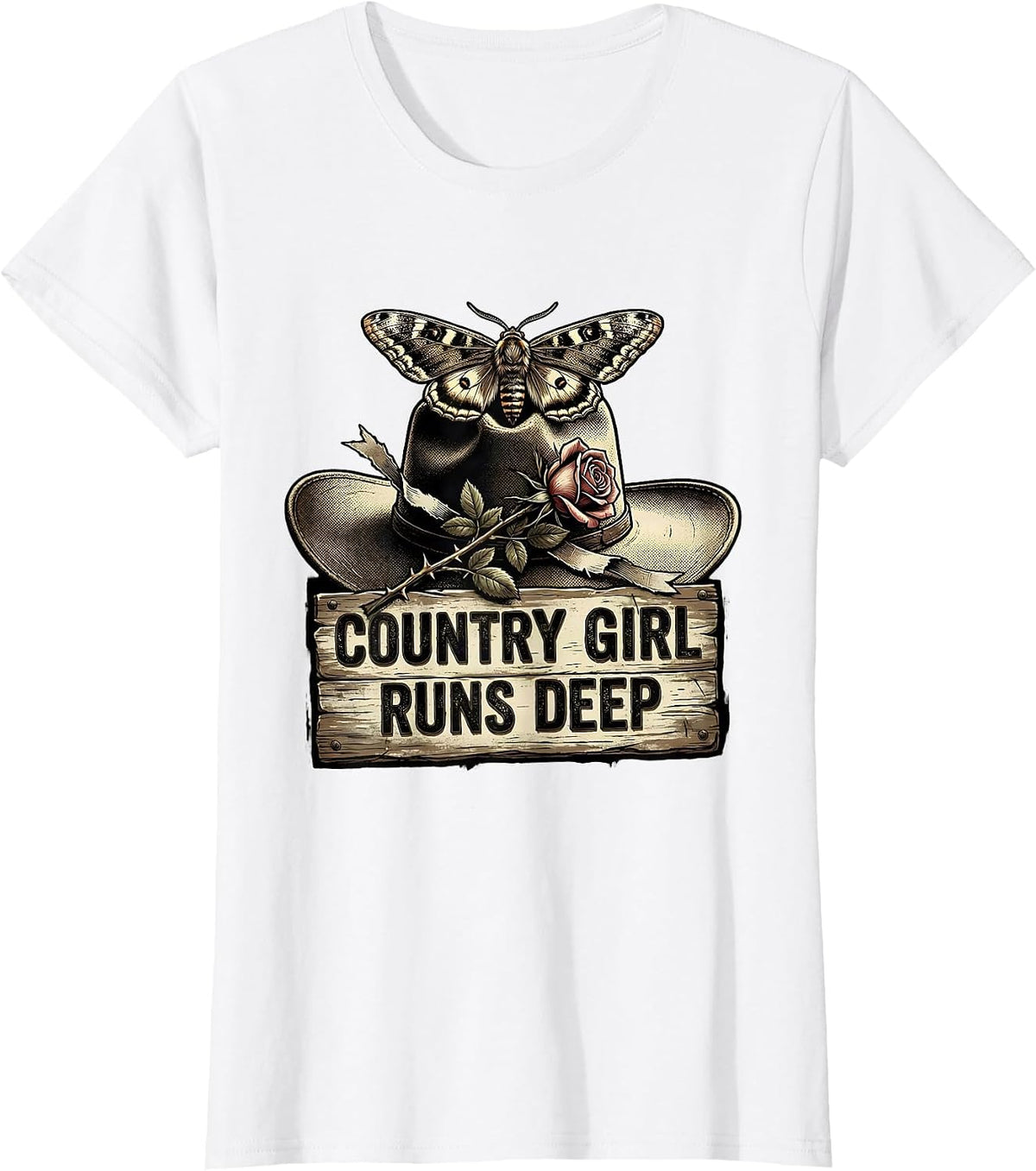 Country Girl Runs Deep Cowboy Western Design T-Shirt - White
