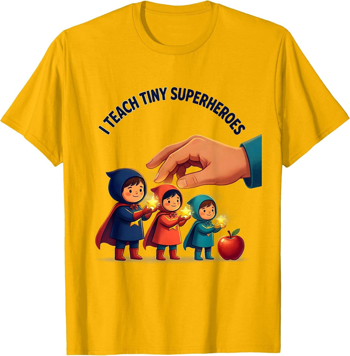 I Teach Tiny Superheroes Funny Teacher Gift Elementary T-Shirt - Golden Yellow