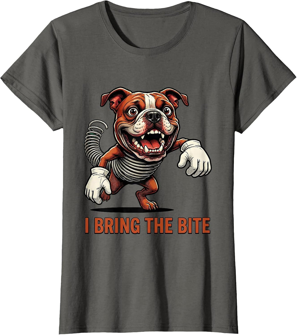 Women's I Bring The Bite Retro Cartoon Pitbull Funny Dog Owner Meme T-Shirt - Asphalt Grey