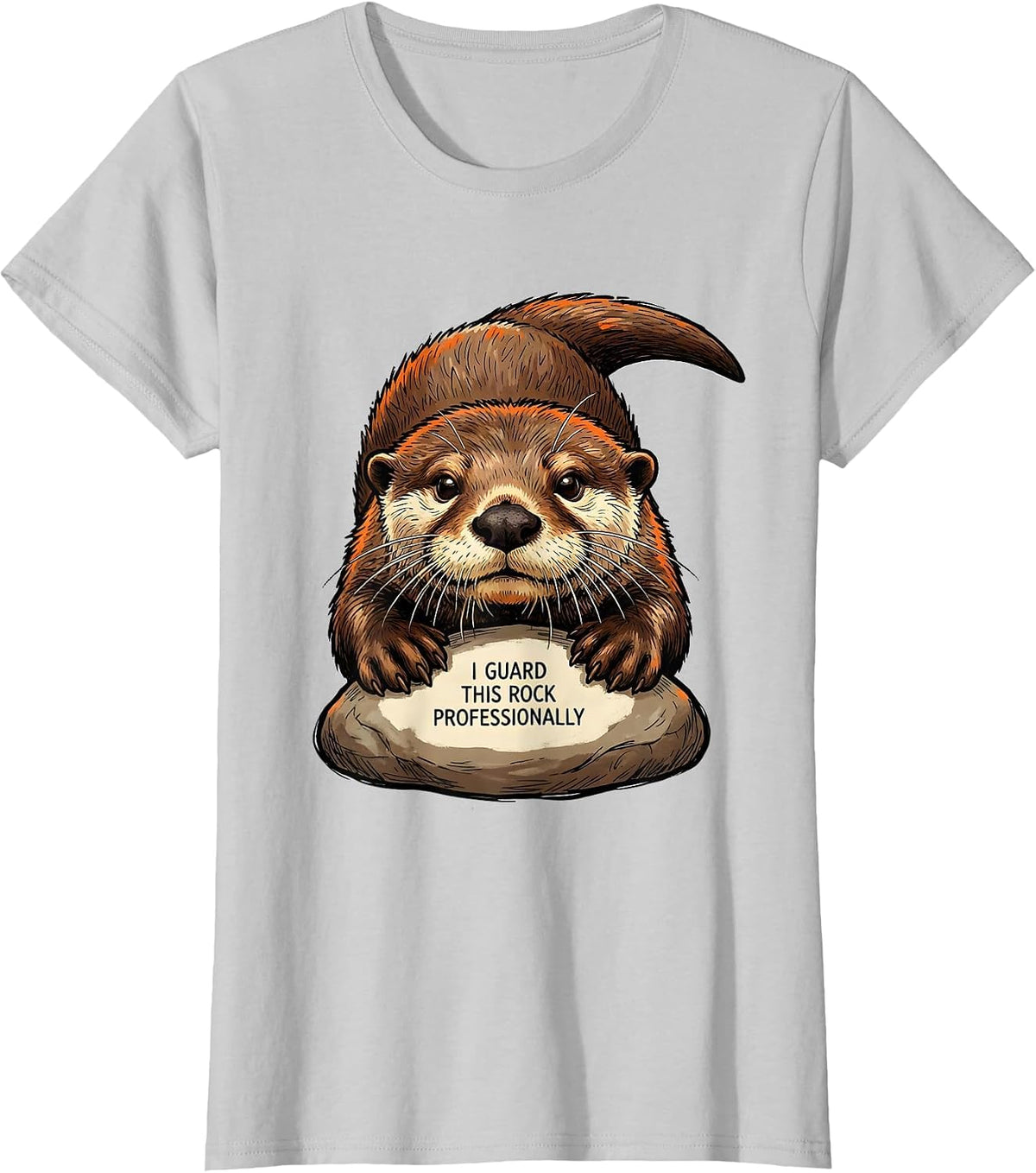 I Guard This Rock Professionally Funny Otter Lover Gift T-Shirt - Silver Grey