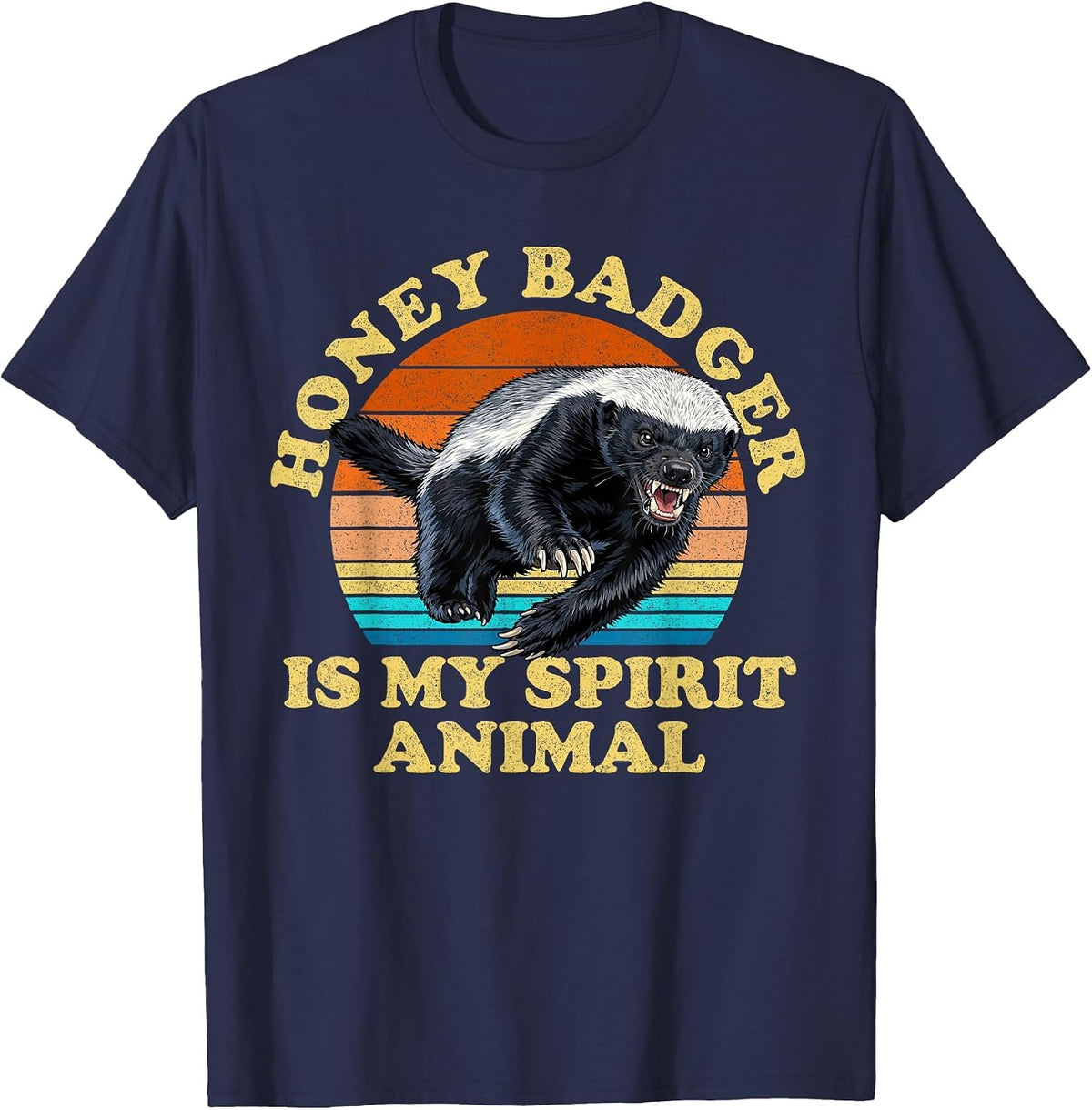 Honey Badger is My Spirit Animal Funny Retro Vintage Sunset T-Shirt - Navy Blue