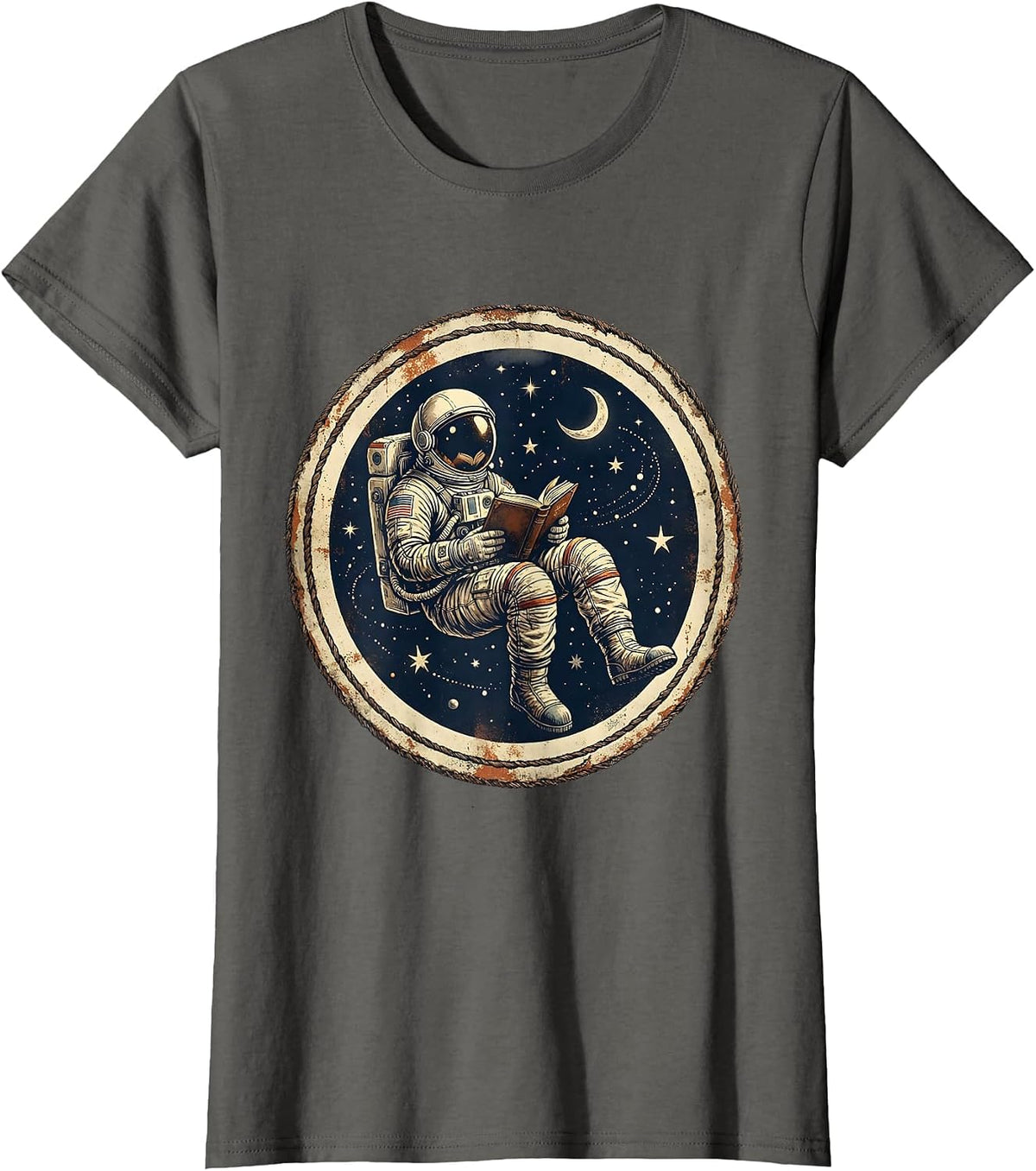 Women's Astronaut Reading in Space Illustration T-Shirt - Asphalt Grey