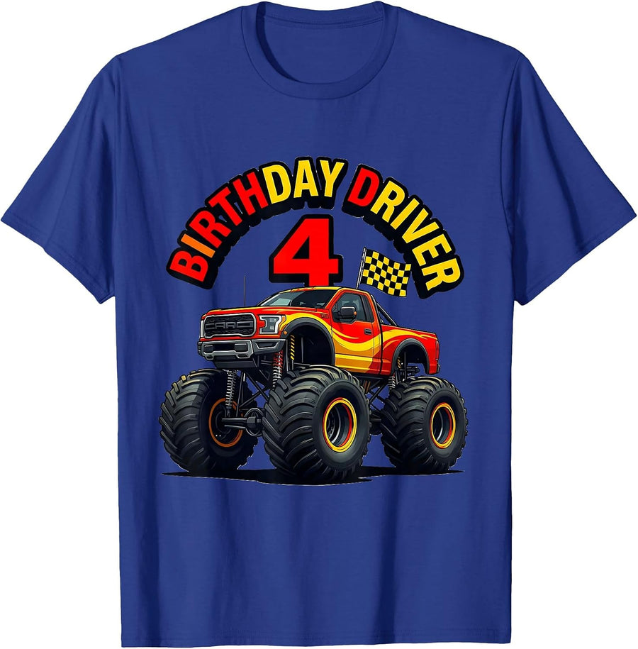 Birthday Driver 4 Colorful Monster Truck Family Matching T-Shirt - Royal Blue