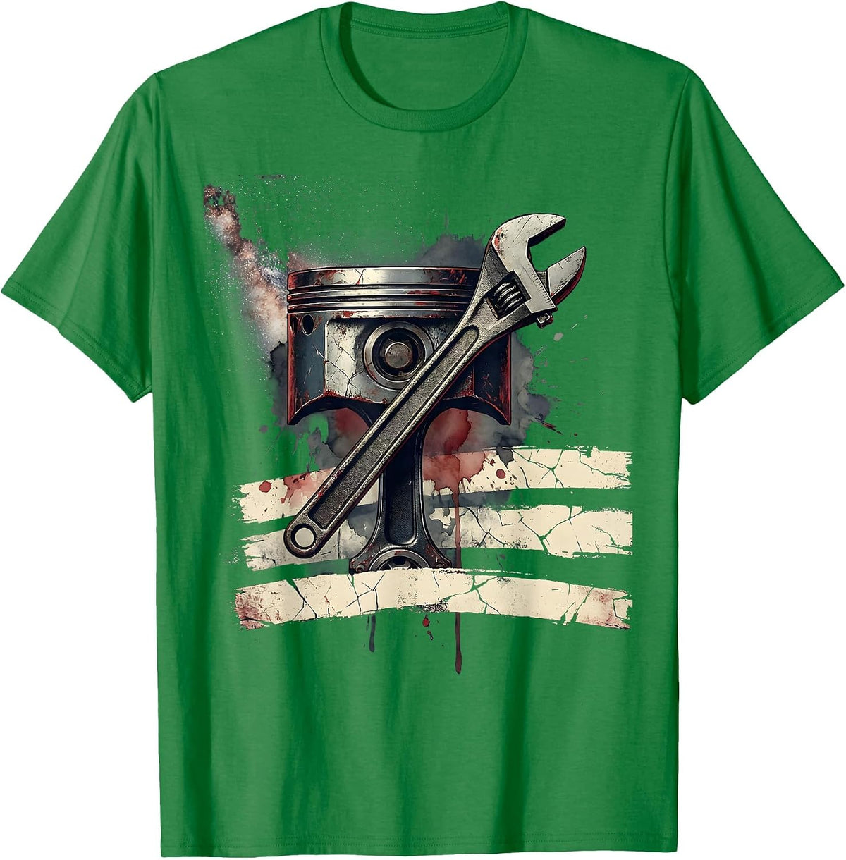 Men's Diesel Piston Torque Wrench Patriotic Trucker Mechanic T-Shirt - Kelly Green