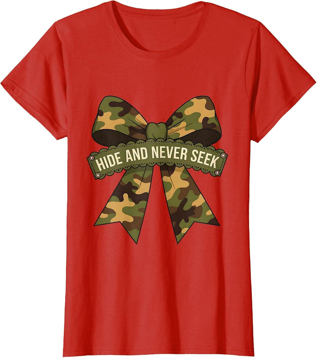 Duck Camo Hide and Never Seek Hunting Design T-Shirt - Red