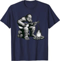 Bigfoot Playing Guitar Rock on Sasquatch Big Foot T-Shirt - Navy Blue