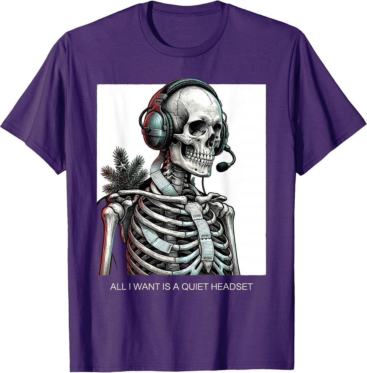 All I Want Is A Quiet Headset Funny 911 Dispatcher Christmas T-Shirt - Purple