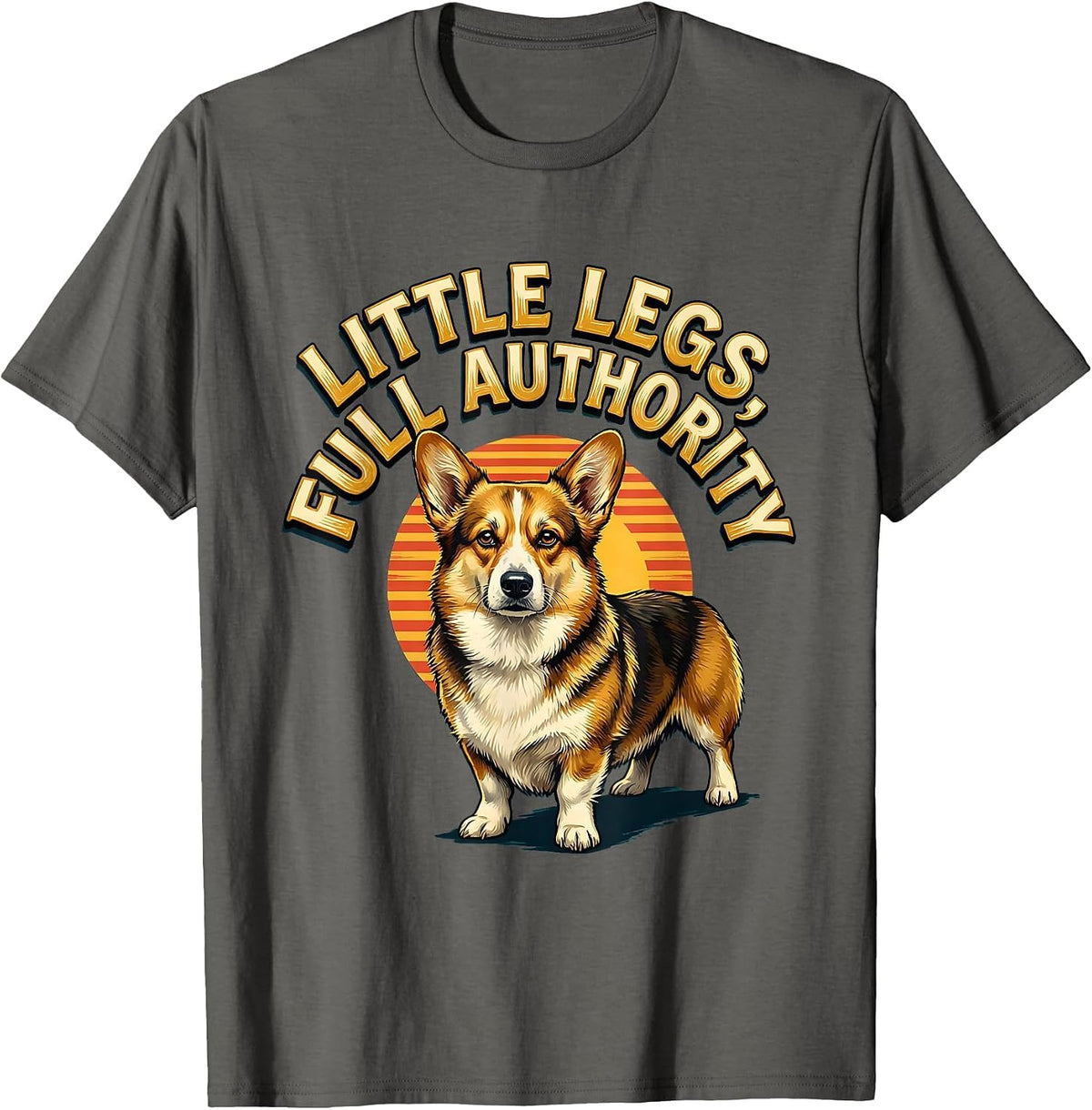 Men's Little Legs, Full Authority Funny Corgi Dog Owner Retro T-Shirt - Asphalt Grey