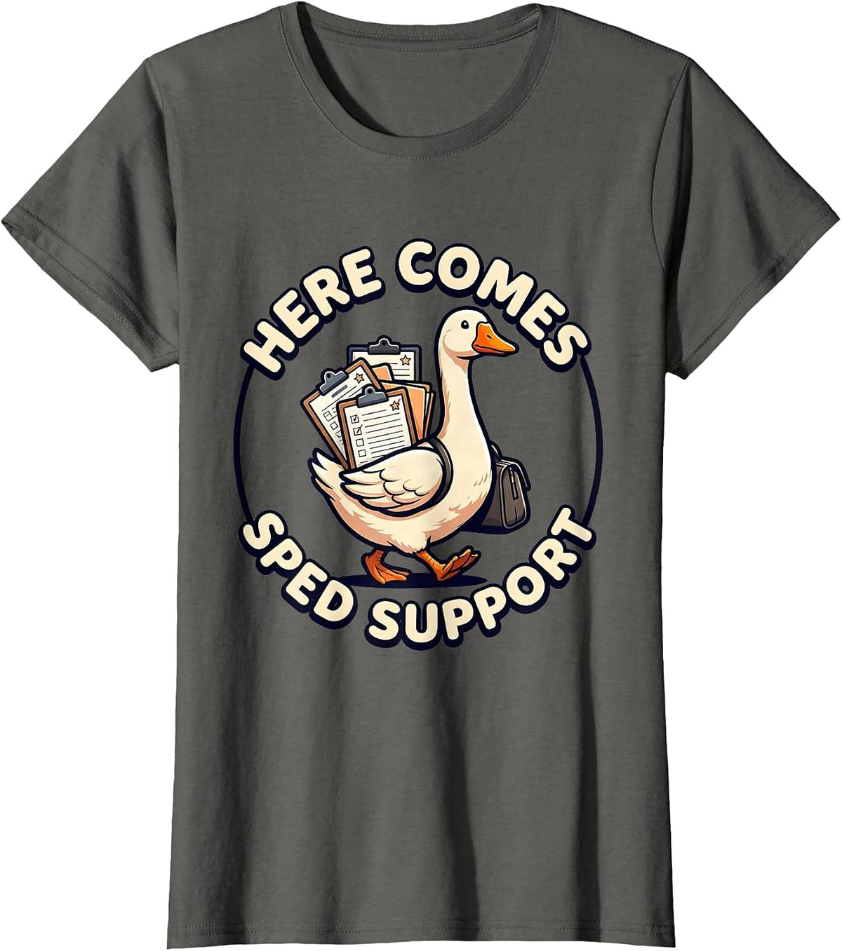 Women's Here Comes SPED Support Cute Kawaii Funny SPED Teacher T-Shirt - Asphalt Grey